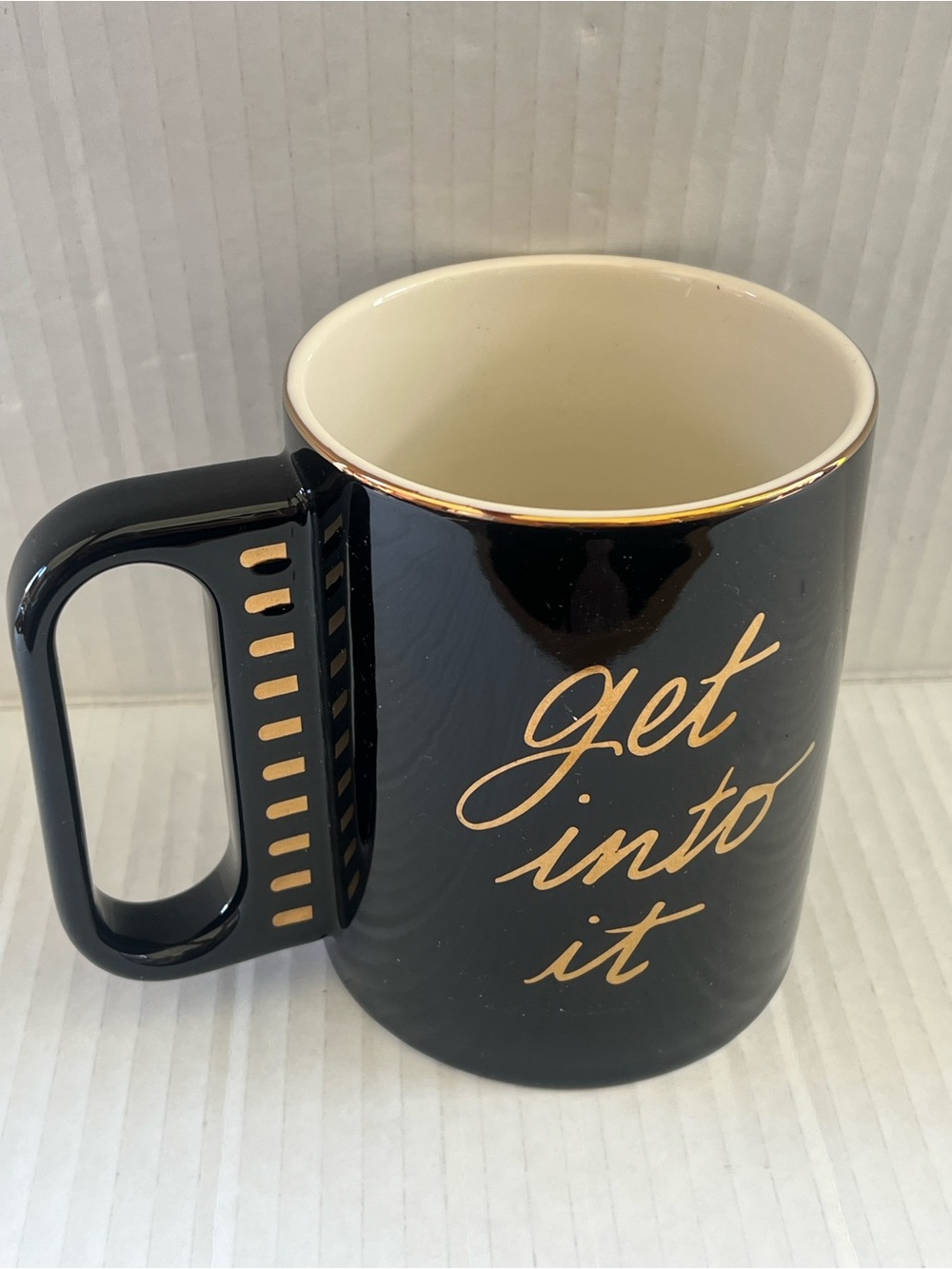 Stoneware Black and Gold 'Get Into It' Ceramic Coffee Mug